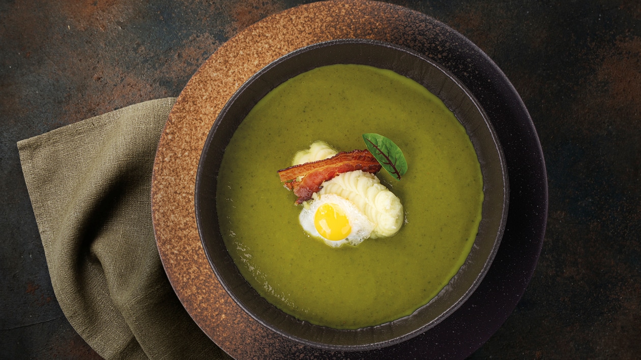 Zupa szczawiowa / puree ziemniaczane / jajko / boczek